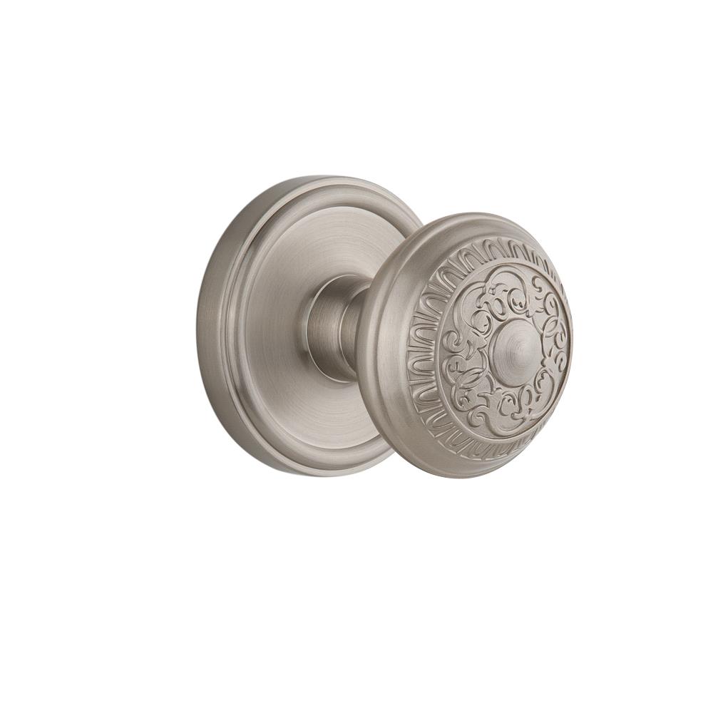 Grandeur by Nostalgic Warehouse GEOWIN Privacy Knob - Georgetown Rosette with Windsor Knob in Satin Nickel